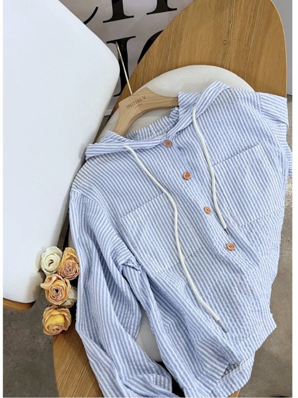 NWT Blue White Striped Seersucker Style Hooded Shirt Jacket - Picture 8 of 8